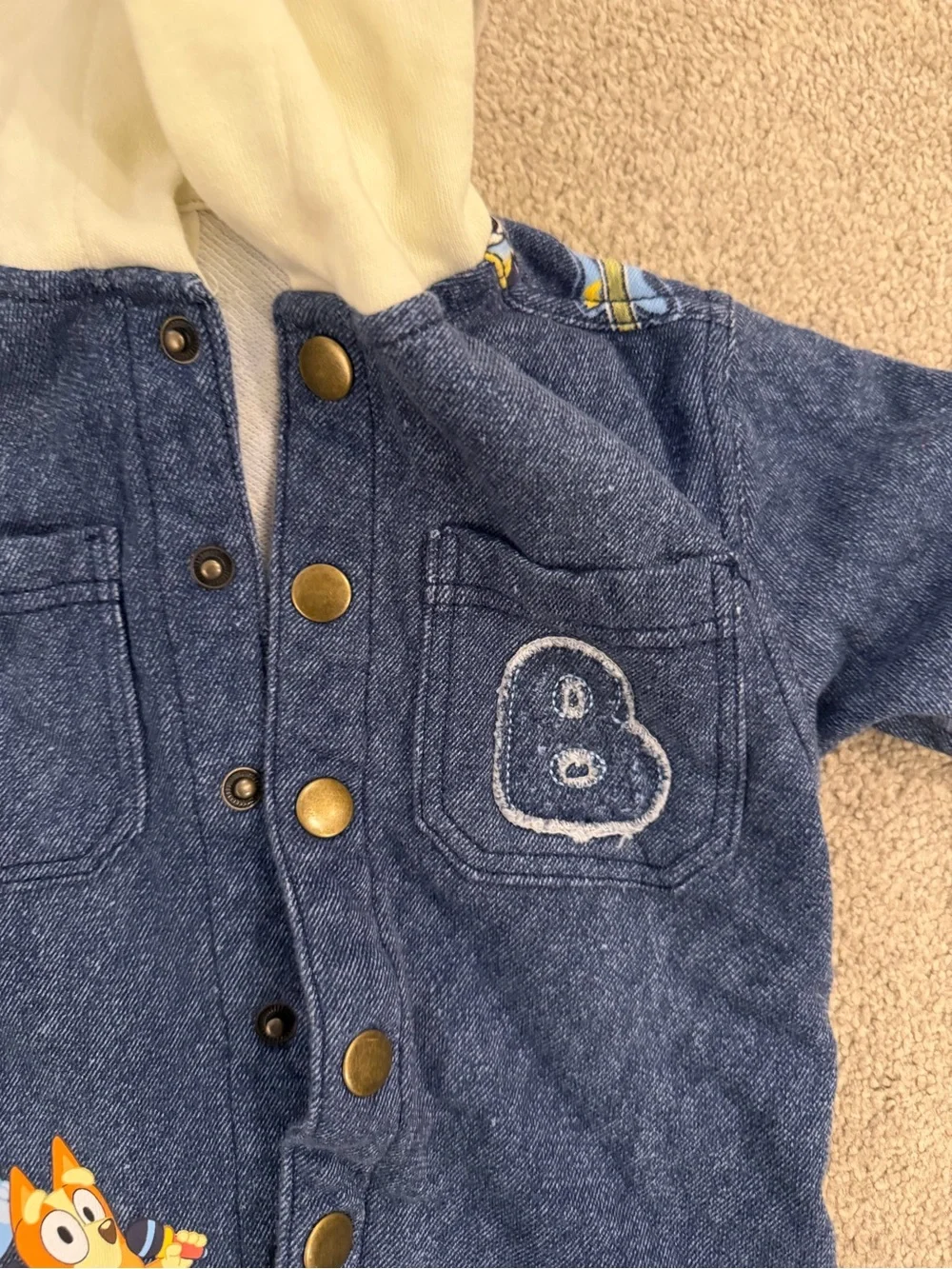 Kids' Blue Denim Hooded Jacket with Bluey and Bingo